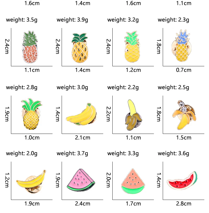 Арбуз клубника оранжевый банан ананас черешня авокадо металлические эмалированные булавки значок мультфильм фрукты модные броши для женщин