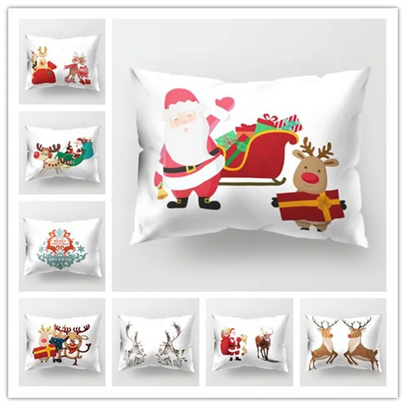 Nordic style Christmas Elk pattern polyester printed pillow cover Home cushion cover rectangular 50x30cm chair lumbar pillowcase