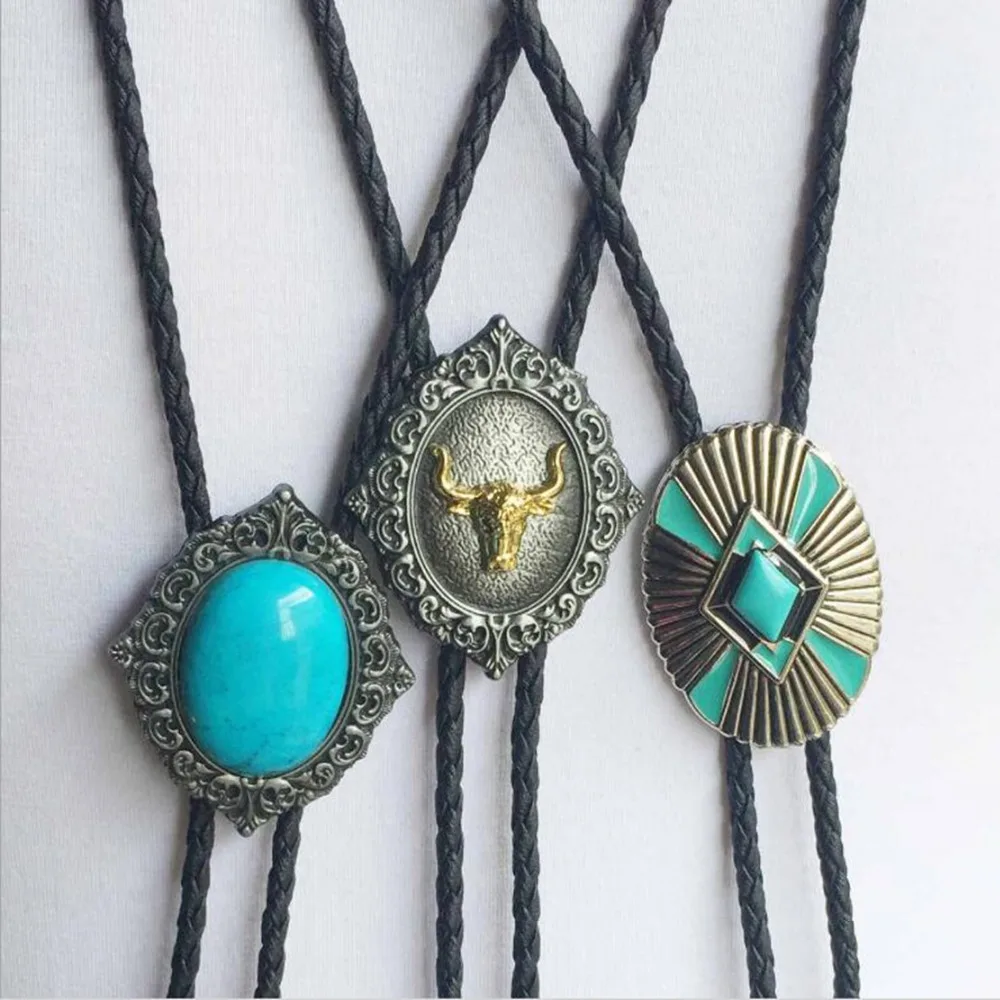 Kopen Vintage Europa Turquoise Lange bolo tie Cowboy stijl Zinklegering Hanger Indische stijl tie classic Gift accessoires Llavero bijoux