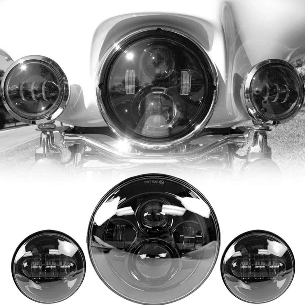 

7 inch 40W LED Headlight Daymaker + 2pcs 4.5" LED Fog Light DRL Headlamp Set Kits For Harley Davidson Motocycle