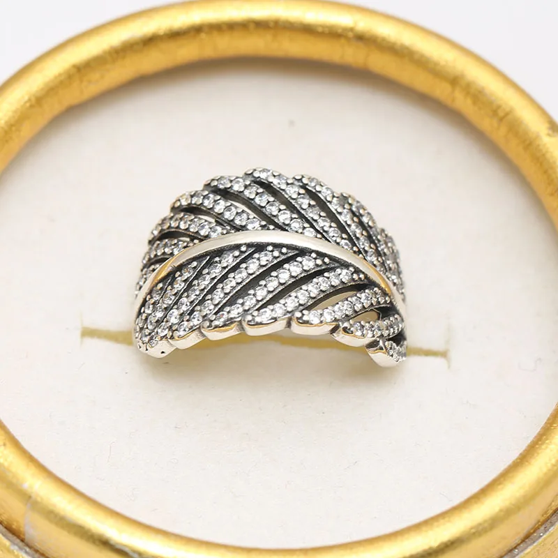 

Genuine 925 Sterling Silver Plantain Leaves Shape, Clear CZ Ring Compatible with European Jewelry