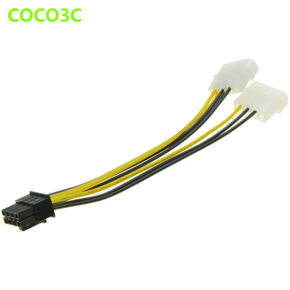 

8Pin Male to Dual 4 Pin Molex Male IDE D port Power Supply Cable for PCIe Video Card GTX480 GTX260 GTX 280 9800GT 9800GX2 GTX295