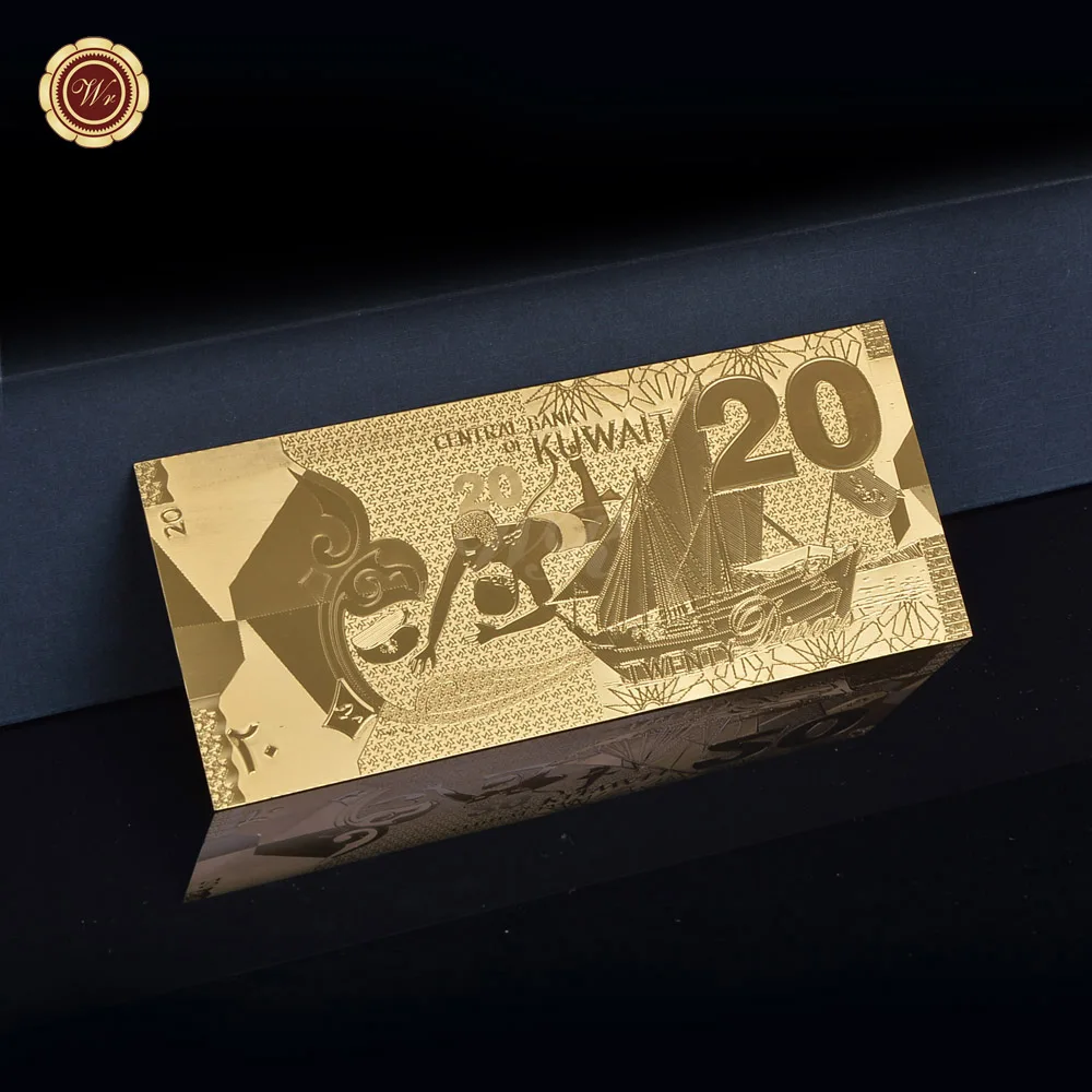 

WR 2019 AAA High Quality Gold Banknote Kuwait 20 Plated Gold Bill Note For Collection holder Paper Money Gold Foil Fake Banknote
