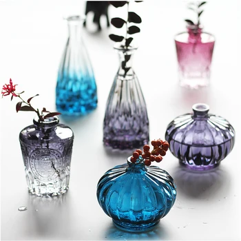 

Europe Decor crafts Tabletop crystal Mini Creative Glass Vase color flower vase Terrarium Hydroponic Container wedding Decor
