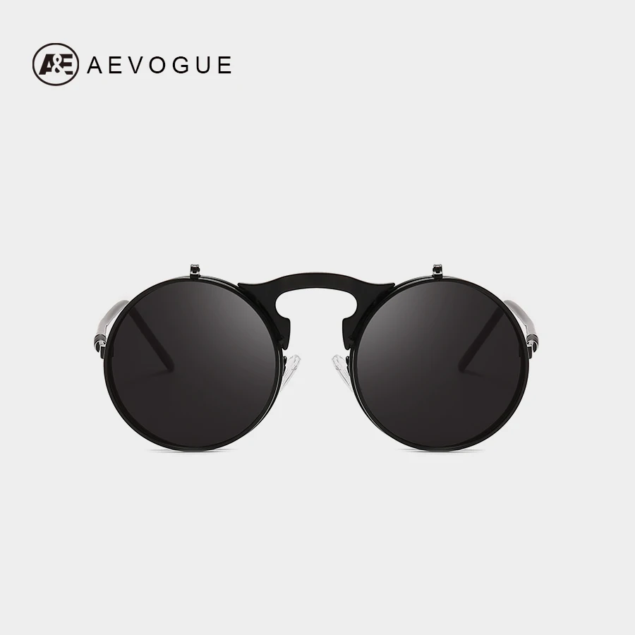 

AEVOGUE Vintage Steampunk Sunglasses Mens Flip Up Round Steampunk Double Layer Clamshell UV400 Unisex AE0680