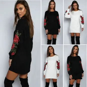 

Hot Fashion Womens Summer Long Sleeve Tops Casual Blouse Loose Cotton Shirt Floral O-Neck Puullover Blusas