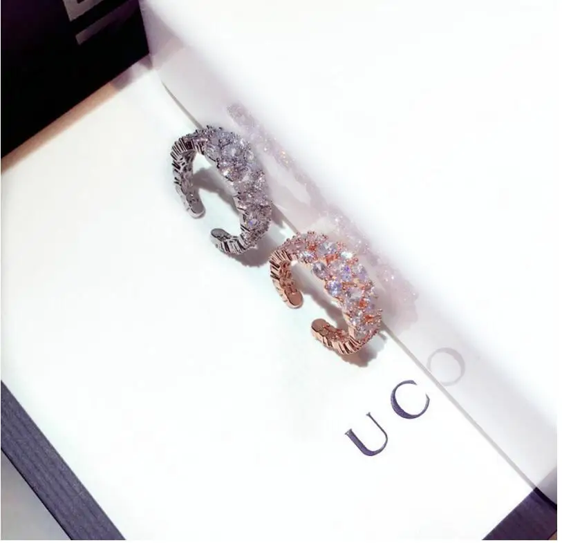 

New Luxury AAA Cubic Zircon Baguette Ring Engagement Adjustable Ring For Women Glitter Elegant Hand Made Ring R0138