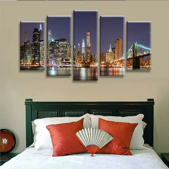 

High Precision Print Canvas Set of 5 HOME DECOR Beautiful Busy city bridge Stretched Canvas Printed Ready to Hang
