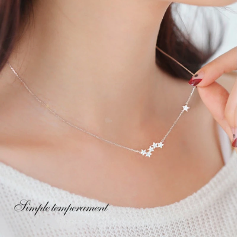 Star Korean Explosion 925 Sterling Silver Temperament Personality Fashion Female Jewelry Necklace SNE005 afbeelding