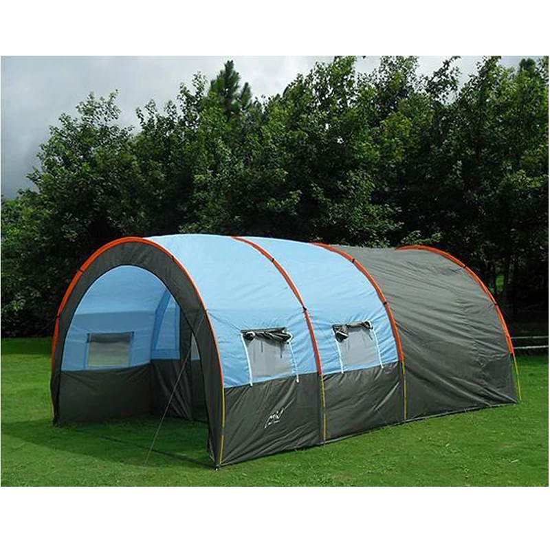 Large Camping Tent Waterproof Canvas Fiberglass 5-8 Person Tunnel 10 Person Tents equipment outdoor mountaineering family tent