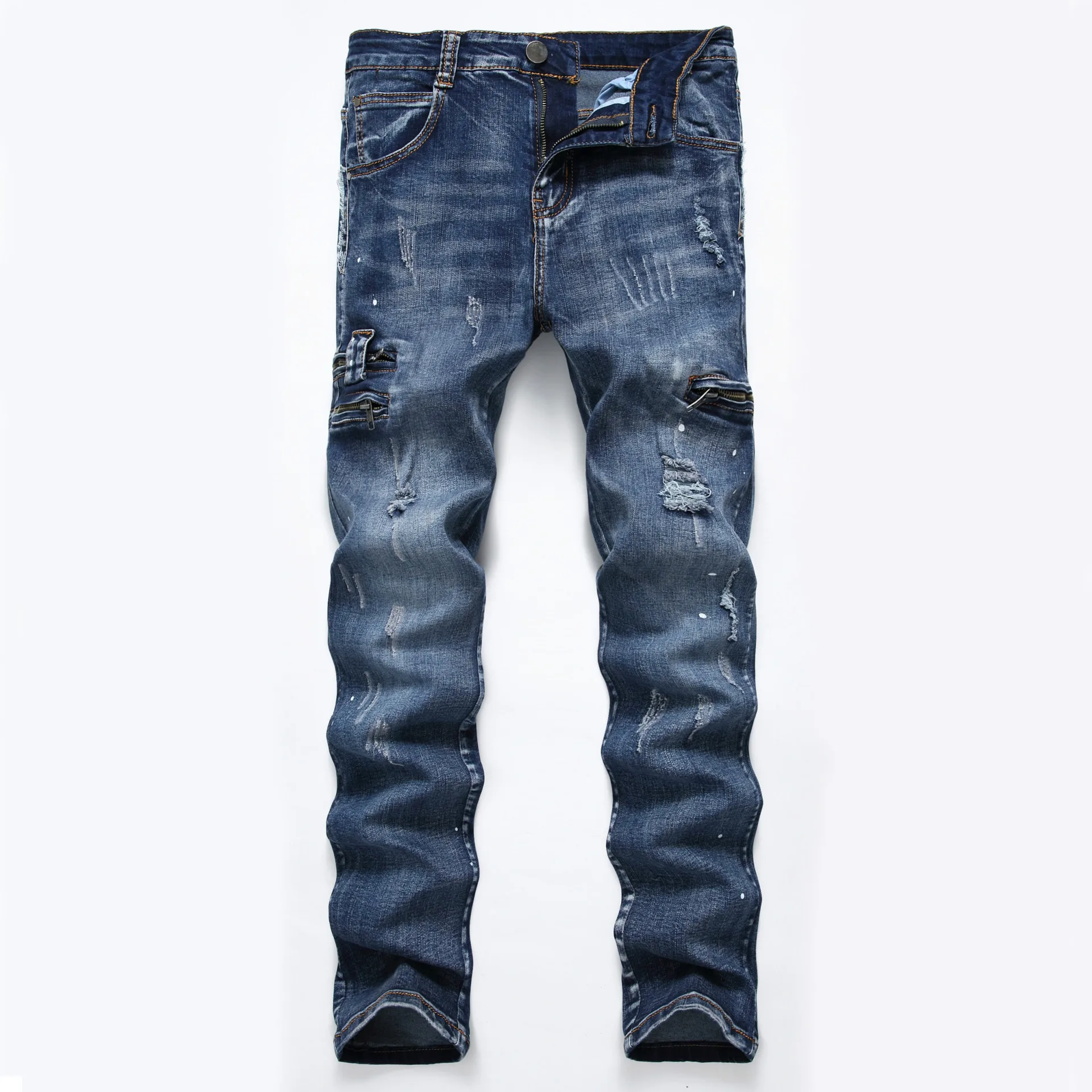 HMILY, известный бренд, модные дизайнерские джинсы для мужчин, прямые, темно-синие, с принтом, мужские джинсы, рваные джинсы, хлопок, мужские