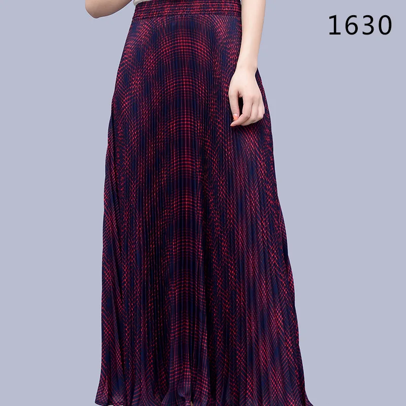 Linha de Cintura Mulher Saia Xadrez Primavera Verão Uma Alta Longo Plissado Maxi Saias Femme 18 Cheap Saias