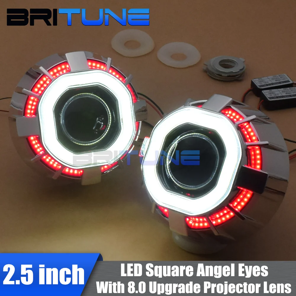 

LED Square Double COB Angel Eyes DRL Halo Mini 8.0 H1 Bi-xenon Projector Lenses Accessories For H4 H7 Headlight Auto Cars Tuning