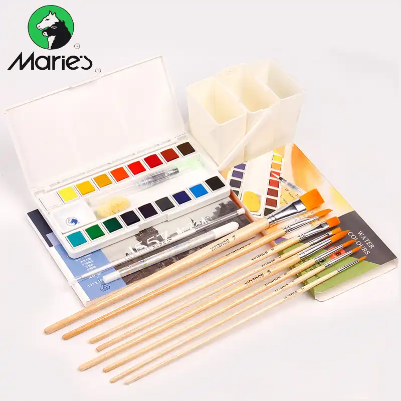 Набор для рисования акварелью Marie\'s 18/36 цветов с кистью для воды, прозрачный пигмент для акварели, школьные принадлежности для художника - изображение