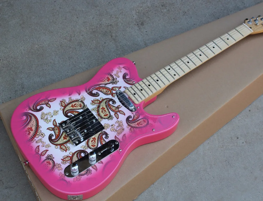 Pink Electric Guitar with special Pattern,Maple Neck,Transparent