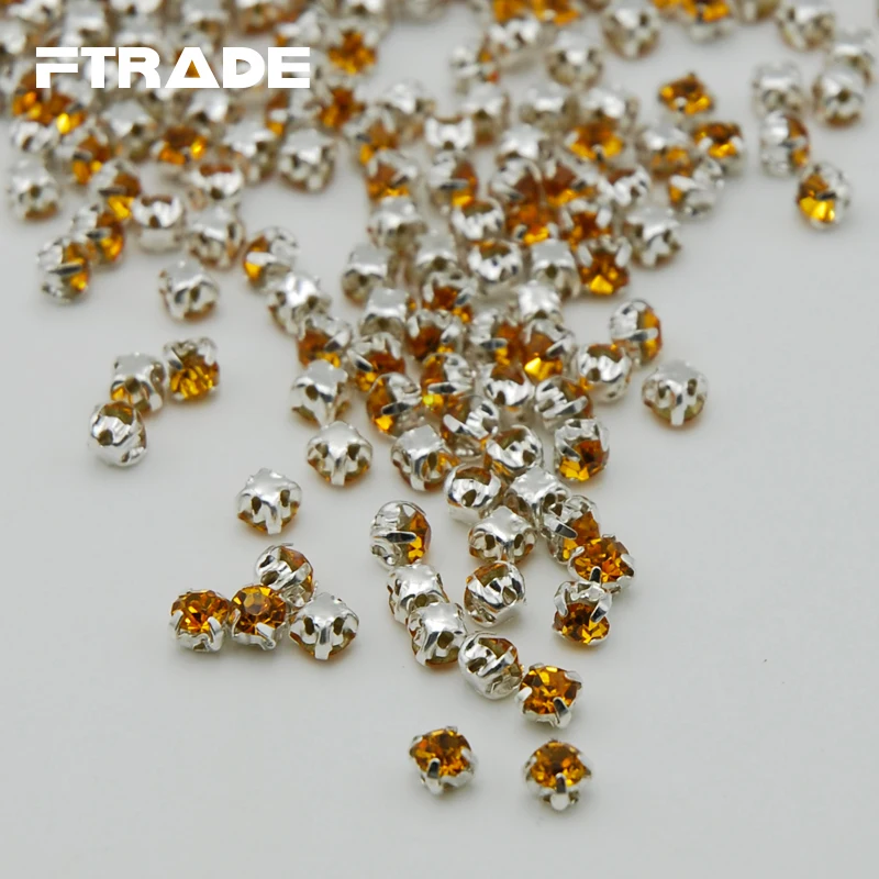 Free shipping!SS12(3mm)Sew On Rhinestones 288pcs Topaz Color With Claw