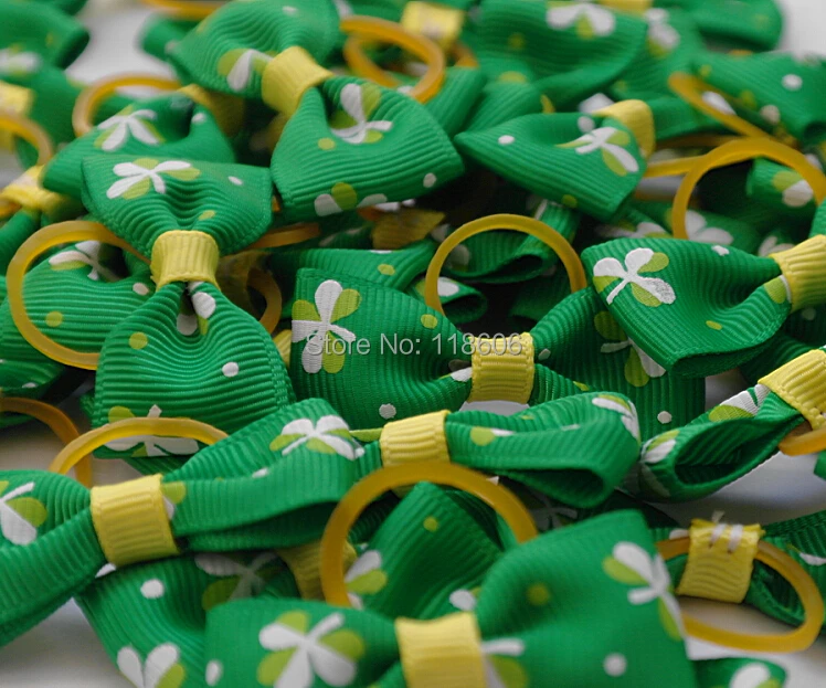 Boutique St Patricks Day Green Shamrocks Hair Bow for Doggie3.jpg