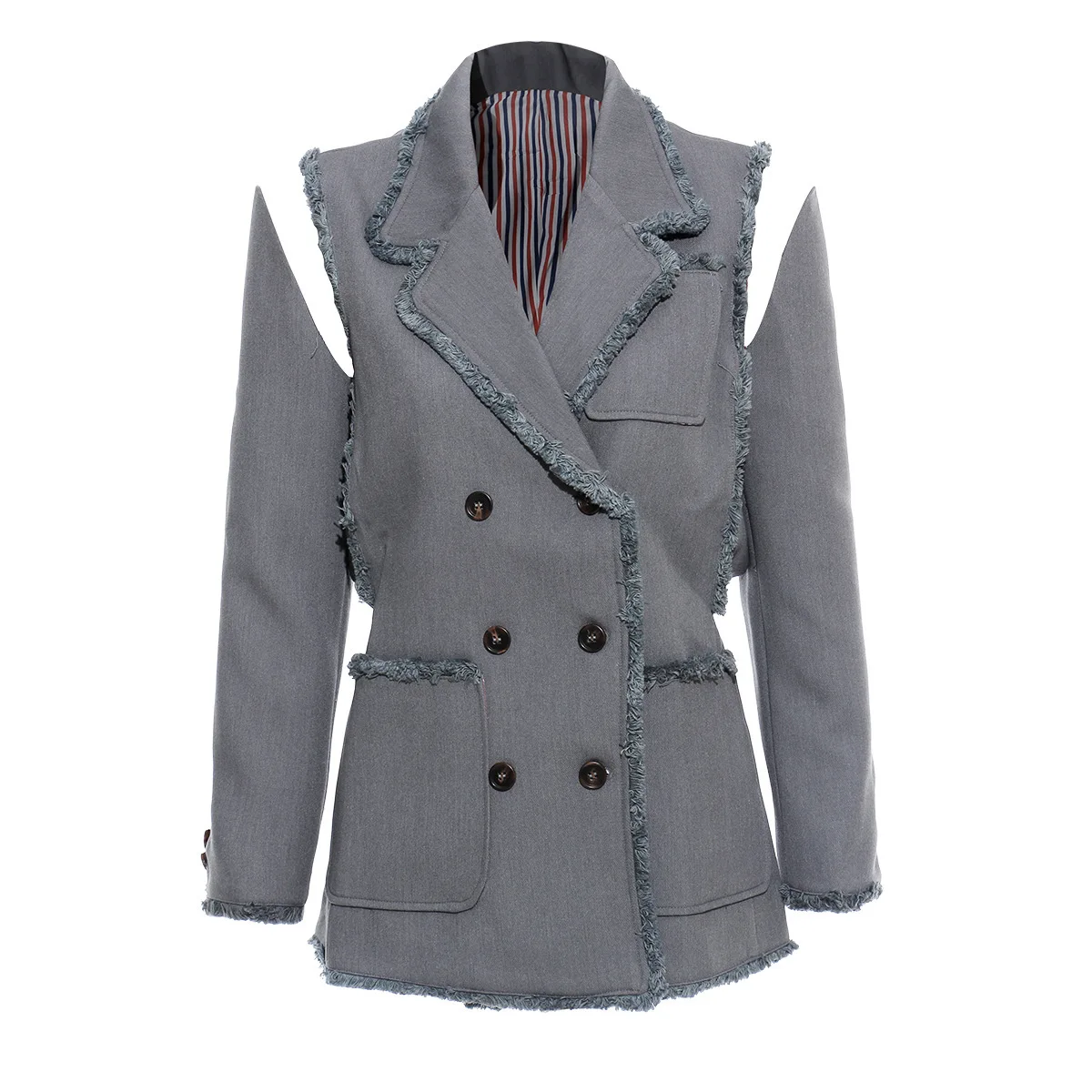 [EAM] Новинка, осенне-зимняя двубортная куртка с отложным воротником и длинными рукавами и карманами, женское модное пальто JX643 - Цвет: gray