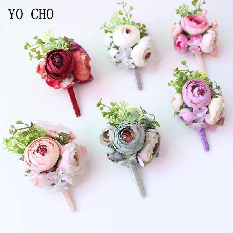 

Fashion Groom Boutonniere Rose Wrist Flower and Corsage Set Wedding Decor Beautiful Silk Flower Bouquet Bridesmaid Wrist Corsage