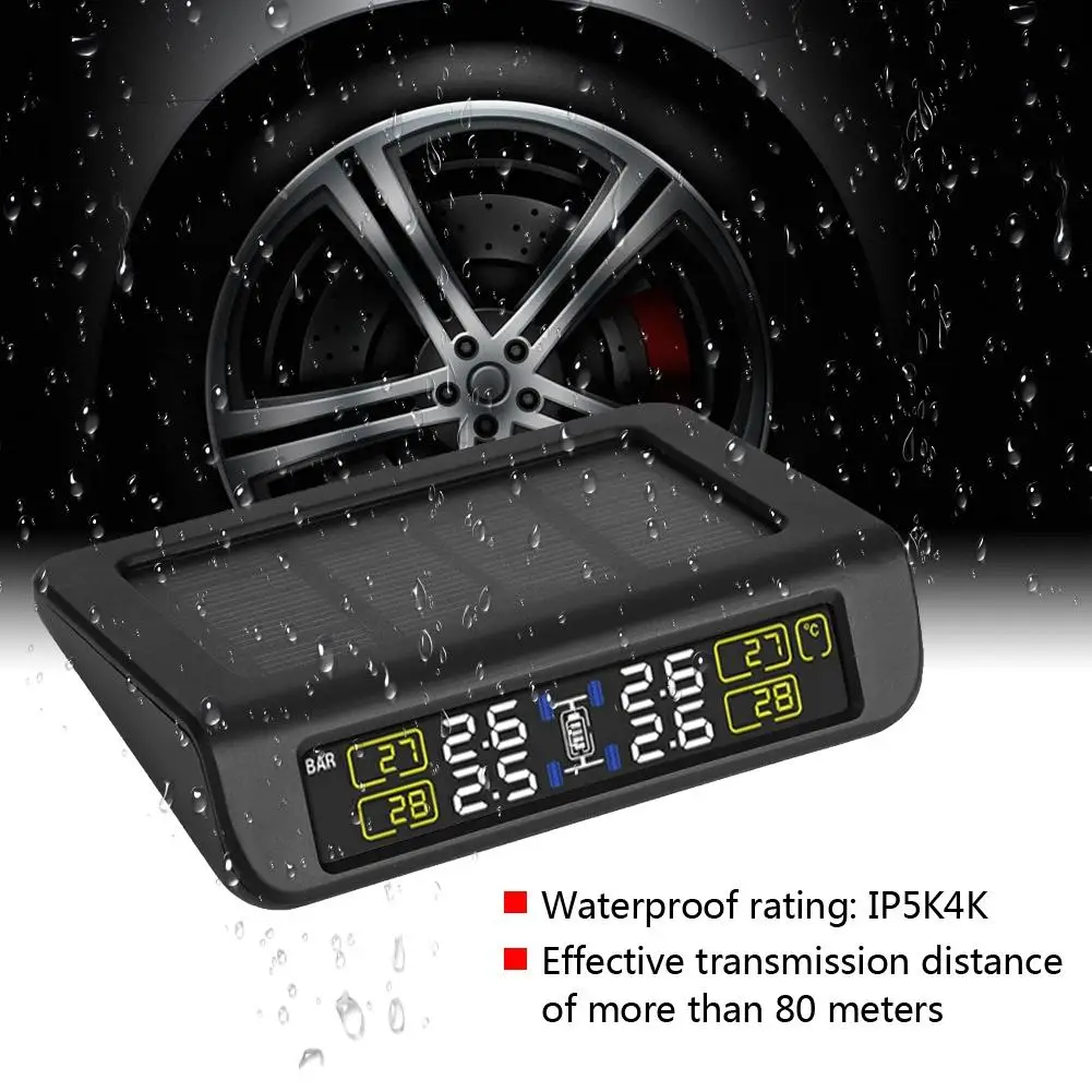 Автомобильный Солнечный и мини USB интерфейс TPMS система контроля давления в шинах сигнализация с 4 внешними водонепроницаемыми датчиками