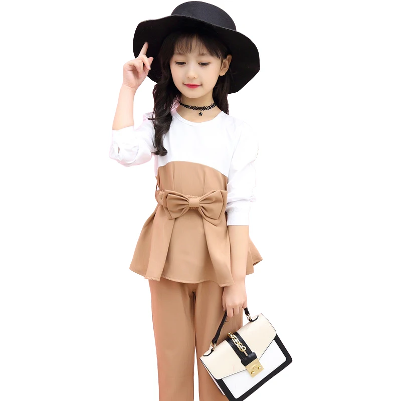 

spring teenagers girls clothes for 4- 14 yrs girls fashion 3pcs children clothing set long sleeve t-shirt+pants+belt kids outfit