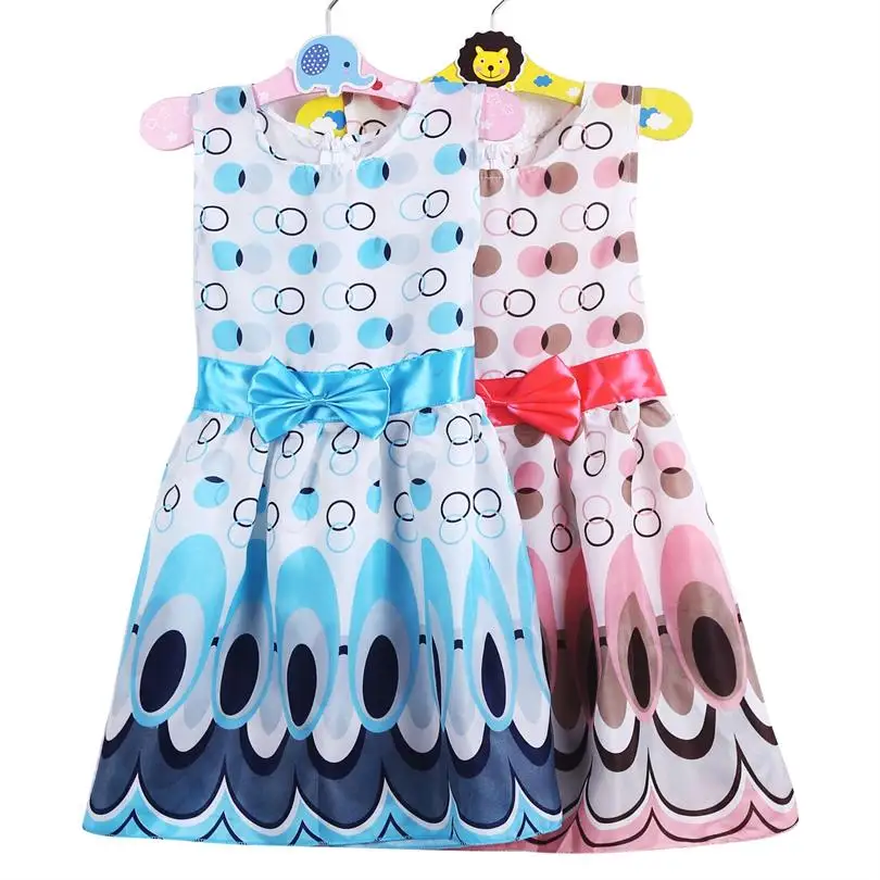 TANGUOANT/платье для девочек платье принцессы с бантом на поясе детская одежда с принтом павлина и кружочками праздничные платья для девочек От 2 до 11 лет