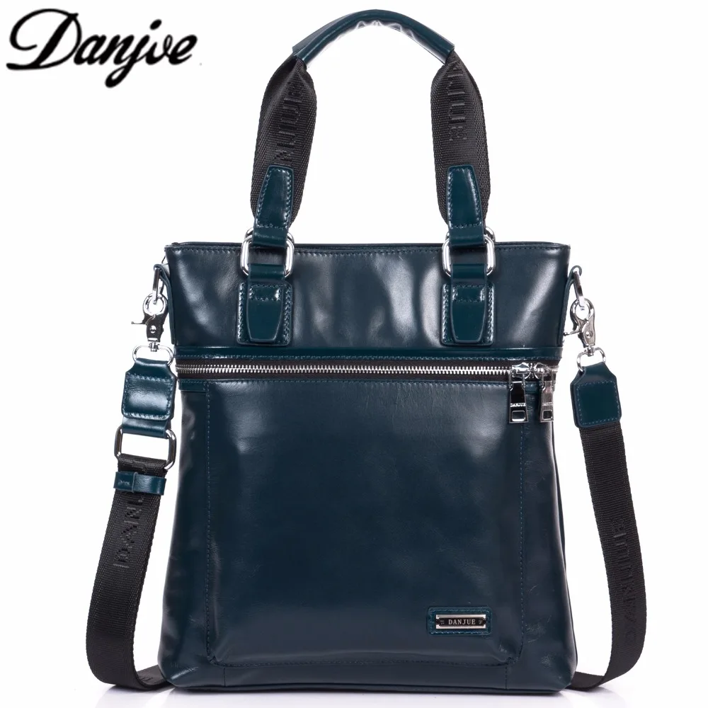 

DANJUE Men Business Bag Luxury Chic Handbag Male Genuine Leather Man Messenger Bag Soft Brand Male Shoulder Bag Dark Green 8717