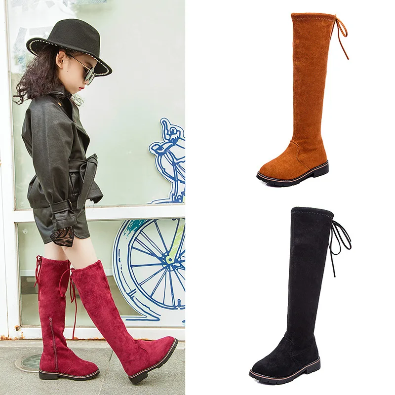 

2018 Girl Fashion Knee-High Boots Winter Wram Children's Shoes For Girl Heeled Zip Kids Girl Child Zip Shoes