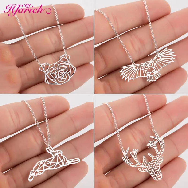 

Hfarich Stainless Steel Animal Rabbit Charm Necklace Women Girl Fashion Owl Origami Choker Necklace naszyjnik Jewelry collier