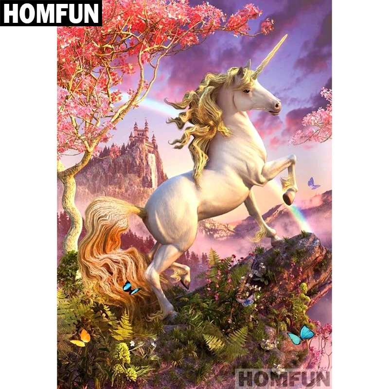 

HOMFUN Full Square/Round Drill 5D DIY Diamond Painting "Animal Unicorn" Embroidery Cross Stitch 5D Home Decor Gift A01314