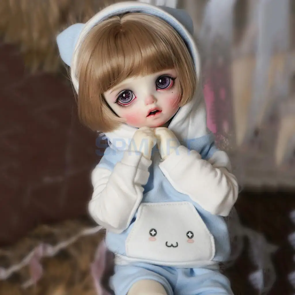 Cute Cat Ear Hoodie Top Pants Stockings Outfit For 1/4 BJD SD MSD LUTS Dollfie Doll Clothes Pink slogan print cat ear marled hoodie