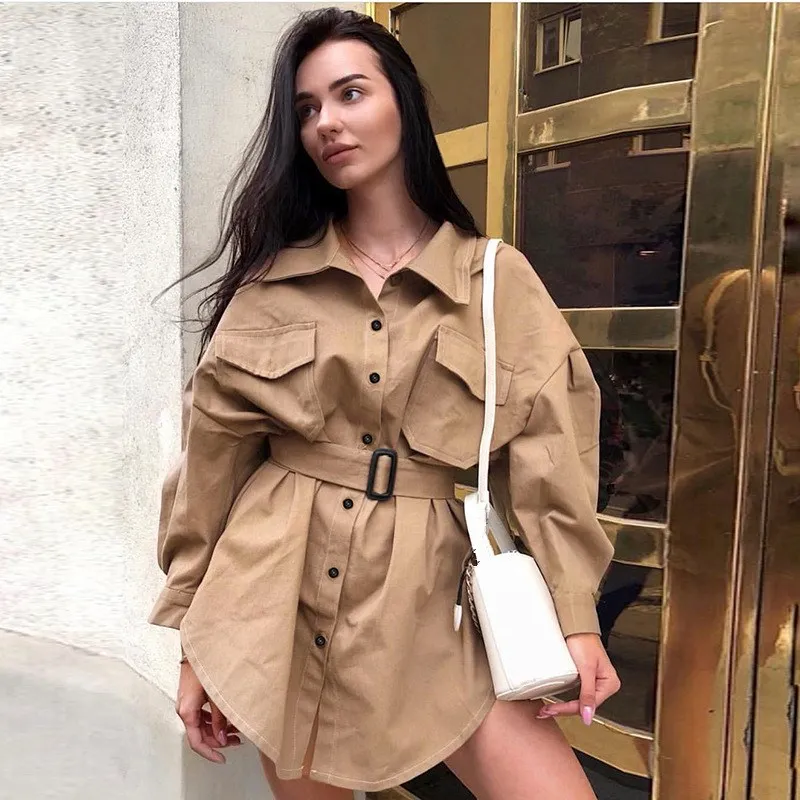 

2019 New Fashion Irregular Loose Trench Coat Elegant Women Sashes Windbreaker Dress Long Coat Solid Khaki Casual Overcoat