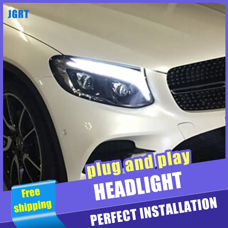 Online 2PCS Auto Stil LED scheinwerfer für Benz AMG GLC 2008 2013 für GLC kopf lampe LED DRL Objektiv doppel Strahl H7 HID Xenon bi xenon objektiv