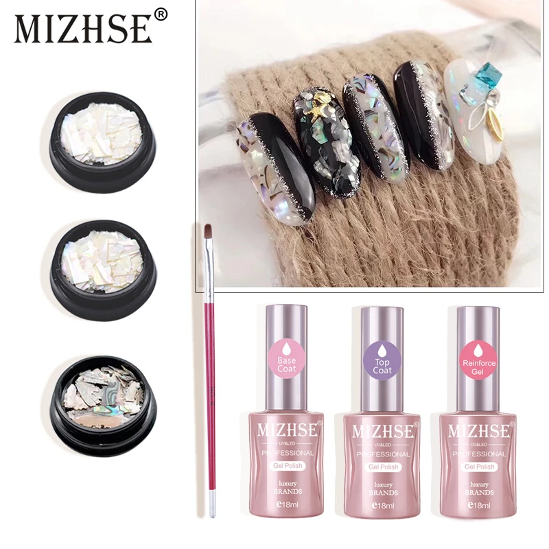 

MIZHSE 18ML Nail Gel Polish Set Flakes Foil Sequins Manicure Soak Off Primer Base Top Strengthen Gel For Nail Art Decoration