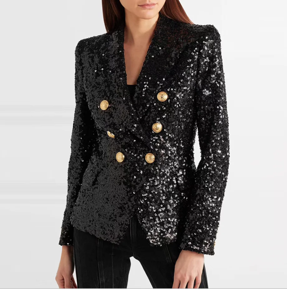 

Top Quality Fashion Long Sleeve Black Double Breasted Celebrity Jacket Slim Fashion Jacket