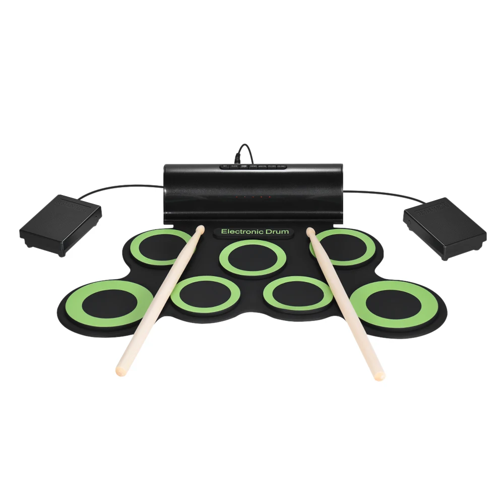 

Portable Electric Drum Digital Mono Electronic Drum Set 7 Silicon Pads Built-in Speaker USB Powered with Drumsticks Foot Pedals