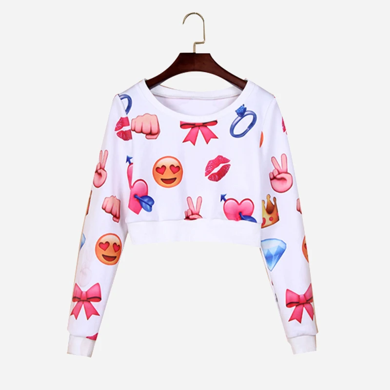Hot Crop emoji print hoody style emotions sweatshirt women funny