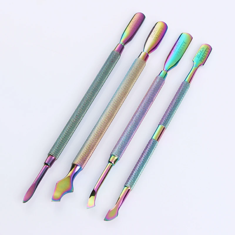 

1Pc BORN PRETTY Dual-ended Cuticle Pusher Remover Rainbow Stainless Steel Manicure Nail Art Tool 4 Patterns