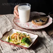 ANTOWALL Европейская простая Бытовая Керамическая плоская тарелка западные блюда для бифштекса тарелка ручная роспись цветы Двойные Уши блюдо