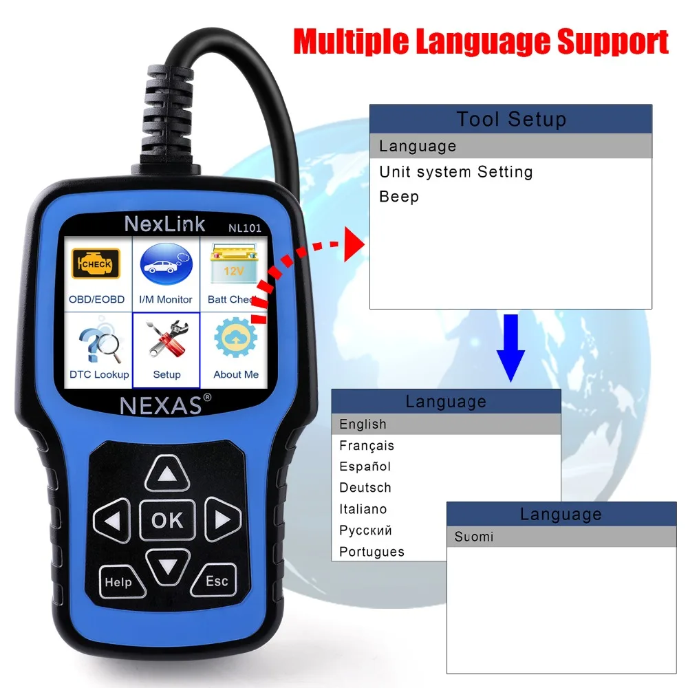 Nexas NL101 OBD2 сканер универсальный двигатель считыватель кода неисправностей
