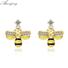 Anenjery 925 пробы серебряные эпоксидные серьги в виде пчел для женщин Циркон oorbellen pendientes S-E766