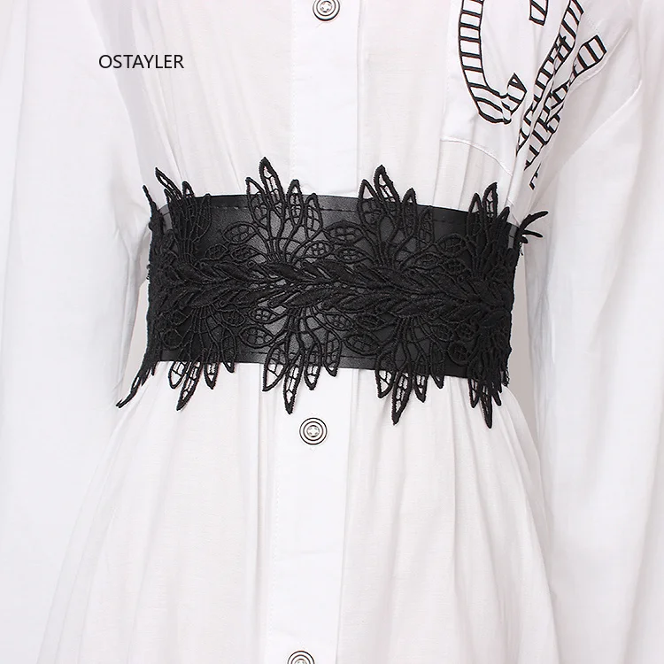 

2019 Brand Spring Summer Dresas Belts For Women White Black Flower Embroider Lace Elastic Waits Belts Strap Wide Wedding Belts