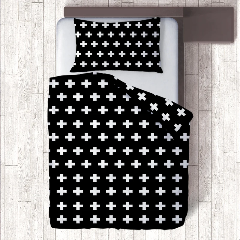 2 Sided Print White/Black Cross Bedding Sets Bedclothes,Simple