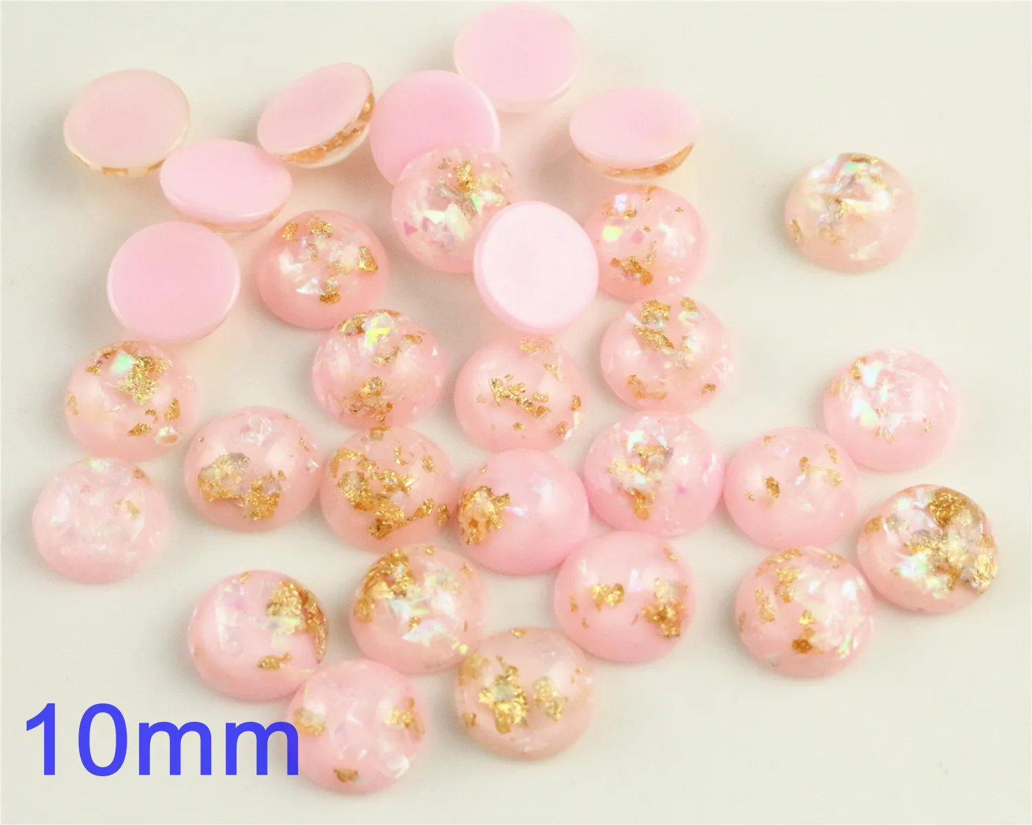

New Fashion 10mm 40pcs/Lot Pink Color Built-in metal foil Flat back Resin Cabochons Cameo V7-21