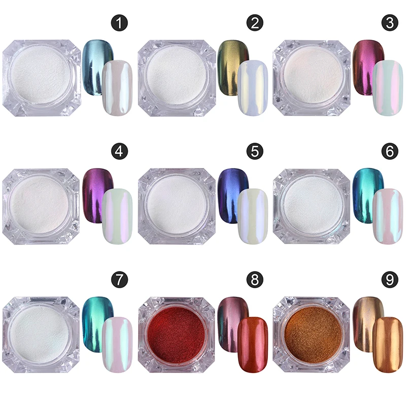 

9Pcs BORN PRETTY Mirror Nail Glitter Set Gold Blue Purple Nail Art Dust Manicure Pigment Powder Chrome Paillettes Color Gel