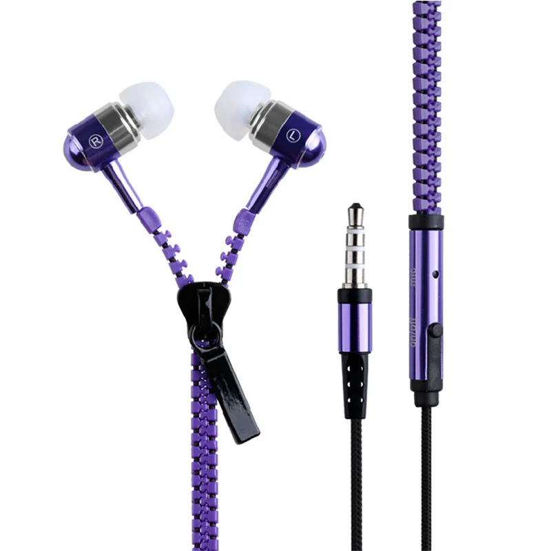 Zipper Earphones In ear Metal Bass Zipper Earphone Sports Music Wired