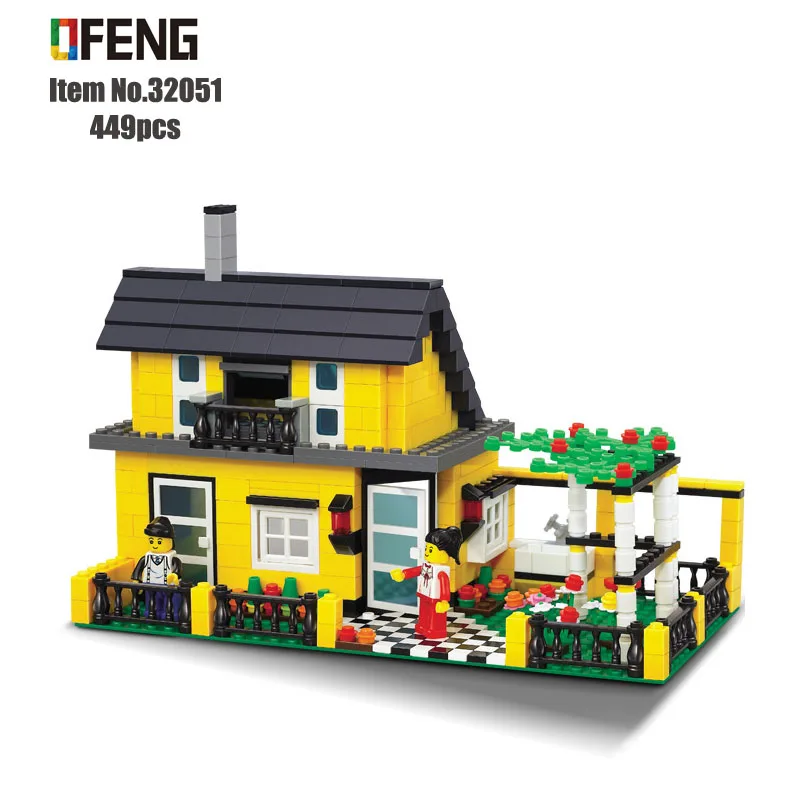 Wange Architecture series Rural villa House Famity Home Figures Building Blocks set children Educational toys Brinquedos Gift