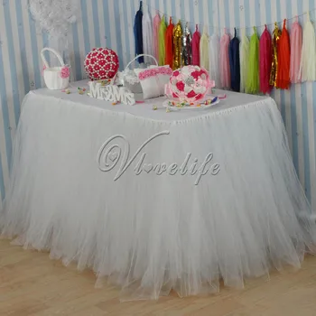 

100cm x 80cm Ivory Tulle Tutu Table Skirt Custom Wonderland Tulle Table Skirting Wedding Birthday Baby Shower Party Decoration