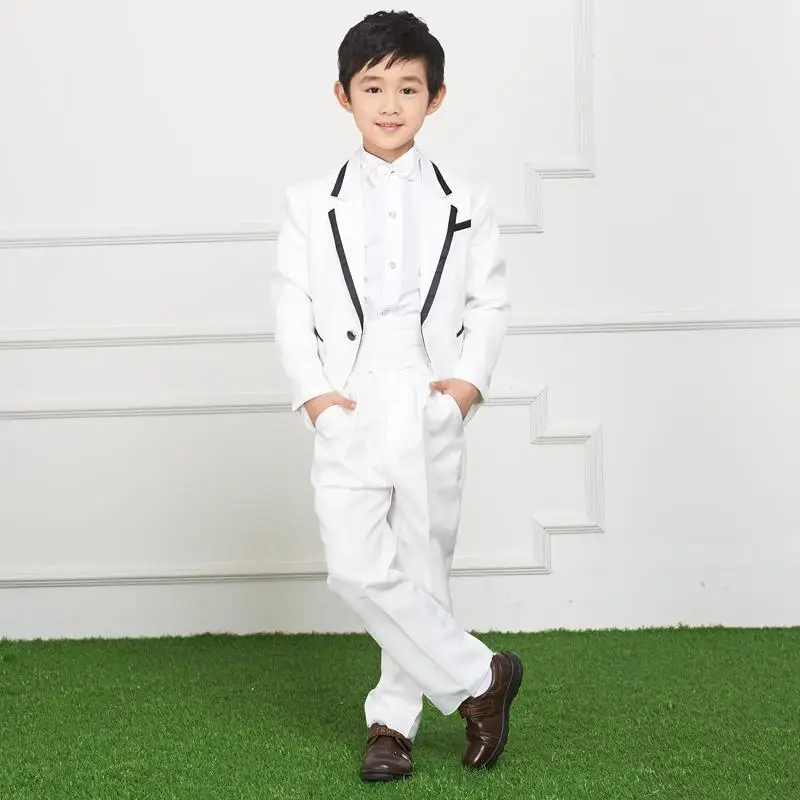 Custome Homme/торжественные костюмы для мальчиков с цветочным принтом белые детские костюмы с отворотом на одной пуговице комплект детской одежды, блейзер(куртка+ штаны+ галстук-бабочка