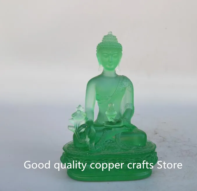 

Tibetan Buddhism green coloured glaze Medicine Buddha Statue